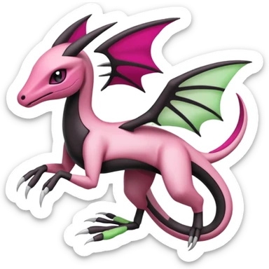 Magenta, black and white Meloetta-Flygon-Gorebyss-Salandit-Salazzle-Pokémon-Fakémon-creature-fusion-hybrid sticker