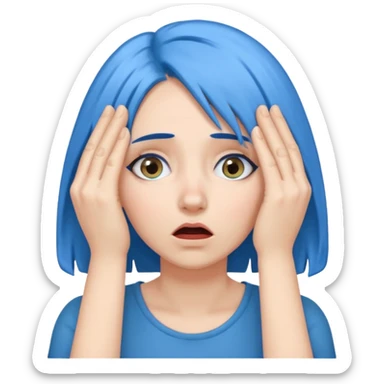 Woman with blue hair with hands over her eyes in shock sticker