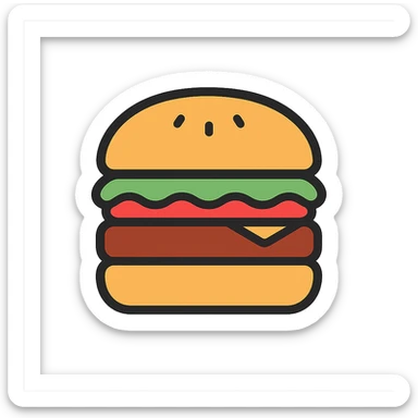 burger icon, color outline style, black outlines with subtle color fill, playful and friendly sticker