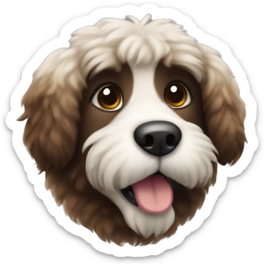 An emoji of a fluffy dog with a mix of black and brown fur, showcasing its thick coat and friendly expression sticker