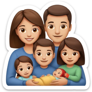 brown family with mom dad young daughter toddler son and baby sticker