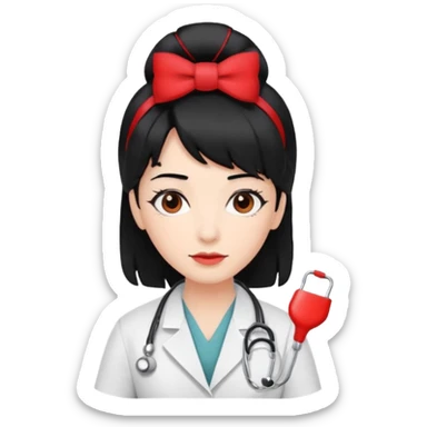 doctor with black hair and red hairclips  sticker