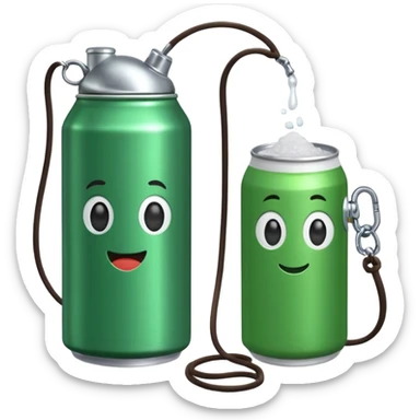 Green Soda can on left on leash of Salt Jug on right sticker
