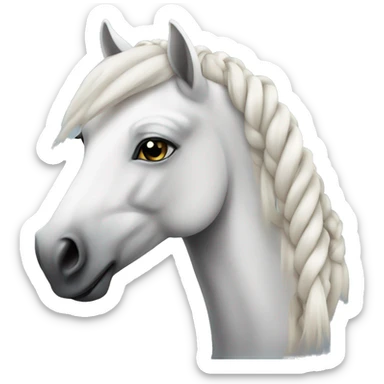 A white horse that has its hair braided sticker