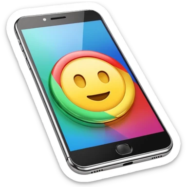 modern smartphone in 3D chrome metallic style, highly reflective and shiny, colorful screen, realistic details sticker