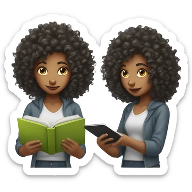 Curly hair girl reading kindle sticker