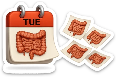 emoji stile iphone di un calendario con fogli che volano insieme, sui fogli ci sono disegnati degli intestini anatomici, iperrealistico 4k, isolato su sfondo bianco sticker