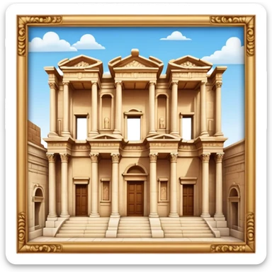 Cinematic Realistic Library of Celsus Landmark Emoji, depicted with an ornate ancient facade rendered with lifelike textures and warm, historical lighting. sticker