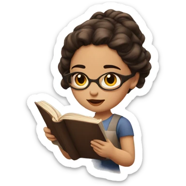 Braun Haut girl with brown eyes a bit chubby reading a book sticker