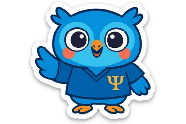 Change the baby owl's uniform to a blue psychology scrub, keeping the vibrant and modern style, with a transparent background. sticker