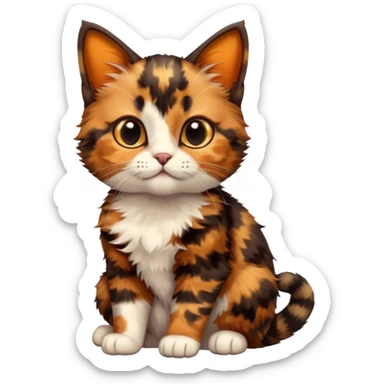 A high-resolution photo-realistic digital illustration of a brown multicoloured  tortoiseshell cat kitten, chest upward sticker