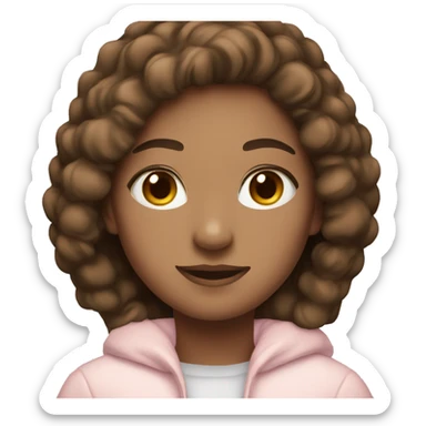 Pretty girl with brown hair and light pink winter attire on sticker