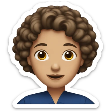 Lady with a large dark Blue dress. With short curly brown hair till the shoulders. And with her both hands in the air till her shoulders sticker