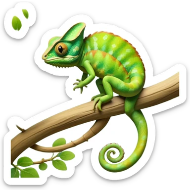 cinematic-chameleon-realistic-full-body-climbing-emoji,-slender-body-gripping-a-twisting-vine-with-prehensile-feet,-scaly-green-skin-shifting-shades-with-its-environment,-large-bulging-eyes-rotating-independently,-delicate-coiled-tail-curling-behind,-long-tongue-slightly-protruding-as-if-ready-to-strike,-simplified-yet-realistic-focused-features,-highly-detailed,-glowing-with-an-ethereal-forest-light sticker