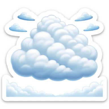 Cinematic Realistic Clouds Emoji, Fluffy and soft, with gentle, swirling white clouds floating effortlessly in a deep blue sky. The clouds drift lazily across the horizon, casting shadows and playing with the light in a peaceful and dreamy way. Soft glowing outline, capturing the essence of calm, serenity, and endless sky in a dreamy cloudscape! sticker
