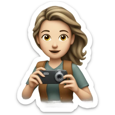 young european tourist takes pictures with her cell phone sticker