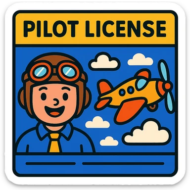 playful pilot license design with cartoon airplane and clouds sticker