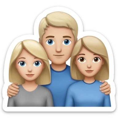 3 people. Throuple. Blank woman with blond hair and blue eye color on left. And also a blank man with brown hair and grey eye color in the middle. And a blank woman with brown hair and grey eye color on the right. Holding each other sticker