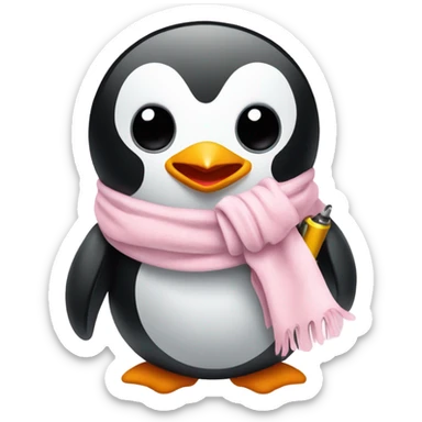 cute penguin wearing light pink bow scarf and holding light pink gun  sticker