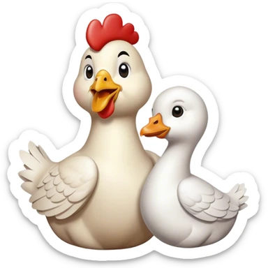 A chicken in love with a goose  sticker