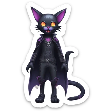   cool edgy kawaii ethereal dark-punk-themed animal vampiric cat-hybrid Fakemon with fangs and bat-wing-ears with a collar full body sticker