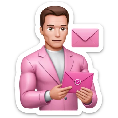 schwarzenegger-looking half robotic half human pink terminator holding pink email envelope sticker
