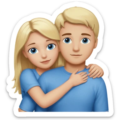 Create a blonde guy with blue eyes and a blonde girl with hazel eyes hugging  sticker