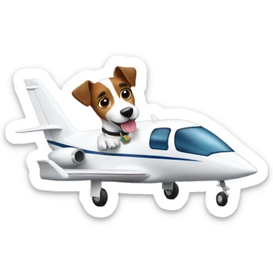 a jack russel driving a white private jet sticker
