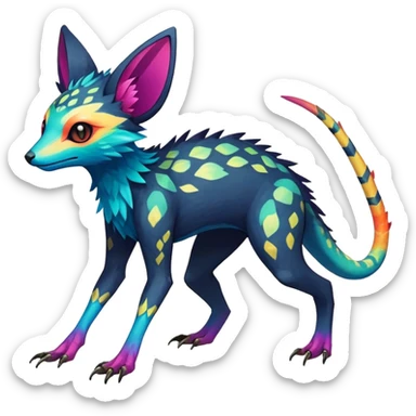 Rare realistic exotic edgy epic pretty beautiful handsome gorgeous aesthetic colorful vibrant Vernid-Trico-species-Fakemon-creature by LiLaiRa, 4 legs, random markings, (full body) sticker