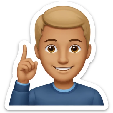 man pointing with index finger on his hand towards forehead and smiling sticker