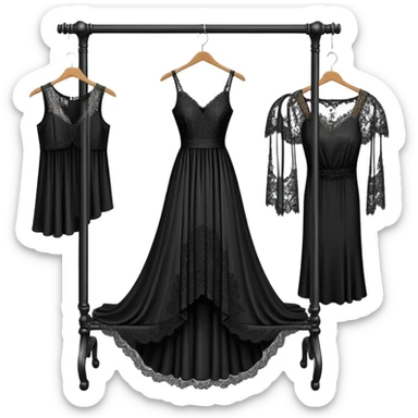 clothing rack with an elegant black dress hanging on it sticker