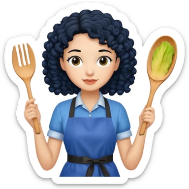 woman with curly black hair in blue apron sticker