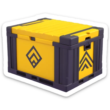 industrial crate, yellow hazard markings, rugged look sticker