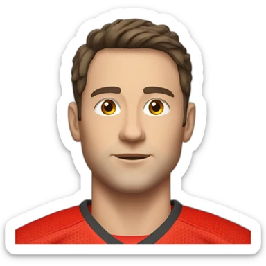 a young white man with no beard and very short dark hair and brown eyes in a red ferrari jersey sticker