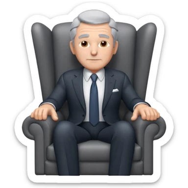 elderly businessman sitting in an armchair, wearing a formal suit and tie, gray hair, confident wise expression, corporate boss vibe, 3D cartoon style, mobile game icon style, clean background, no text, no watermark
 sticker