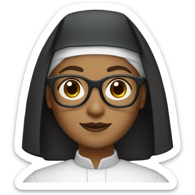Female nun with medium skin tone and curly hair wearing spike Lee glasses sticker