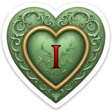 Can you make a sage green heart with a gothic design. In the middle of the heart the letter I sticker