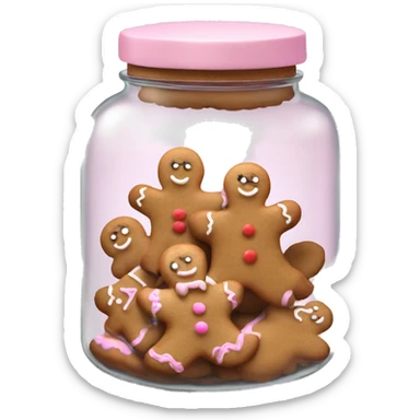 Realistic glass cookie jar with light pink lid full of gingerbread cookies isolated.  sticker