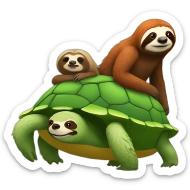 red haired sloth sitting on a green turtle who is walking  sticker