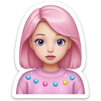 “Emoji girl, pastel pink blush, sparkly wide eyes, glossy bubblegum lips wearing oversized pastel sweater.” sticker