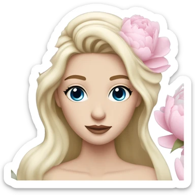 White bride with long light blonde hair and blue eyes with light pink peonies in hair white skin  sticker