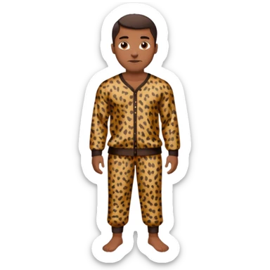 Handsome Black man with brown skin tone, with muscular build, wearing loose fitting long sleeve leopard print pajamas and white slippers  sticker