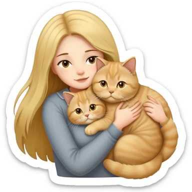 A long-haired girl hugs a Golden Shaded British shorthair sticker