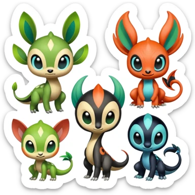 Colorful Exotic Meloetta-Terrakion-Virizion-Venom-Stitch-Fakémon-creature-hybrid sticker