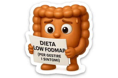 EMOJI STILE IPHONE DI UN INTESTINO UMANO ANATOMICO CHE GUARDA UN FOGLIO CON LA SCRITTA "DIETA LOW FODMAP (PER GESTIRE I SINTOMI)", FAGLI ANCHE LA PARTE BIANCA DEGLI OCCHI, NON SOLO LE PUPILLE, IPERREALISTICO 4K sticker