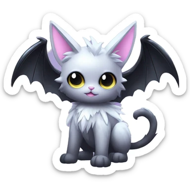 Shiny Cool Punk pastel Black beautiful ethereal fantasy Kawaii Sona Fakemon-cat-animal with edgy bat-wings-ears Full Body sticker