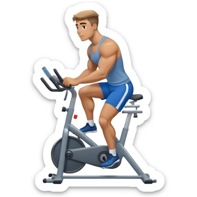 buff guy blue shorts grey stationary bike sticker
