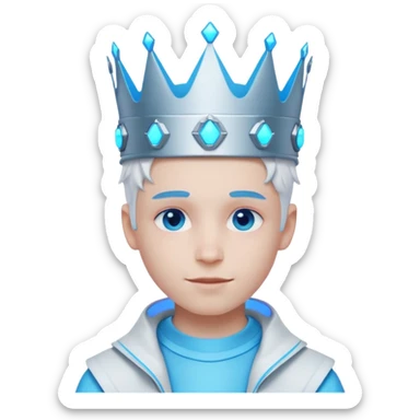 boy neon cyberpunk light blue happy crown white and blue sticker