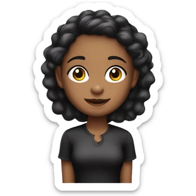 Menina de pele clara e cabelo preto cacheado com camisa roxa sticker