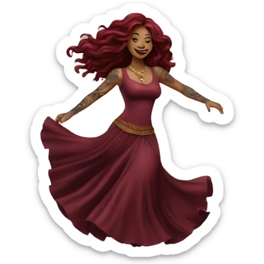 Beautiful tattooed burgundy long haired woman dancing sticker